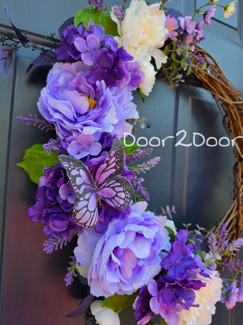 Purple & Cream Floral Grapevine Wreath with Butterfly Accent